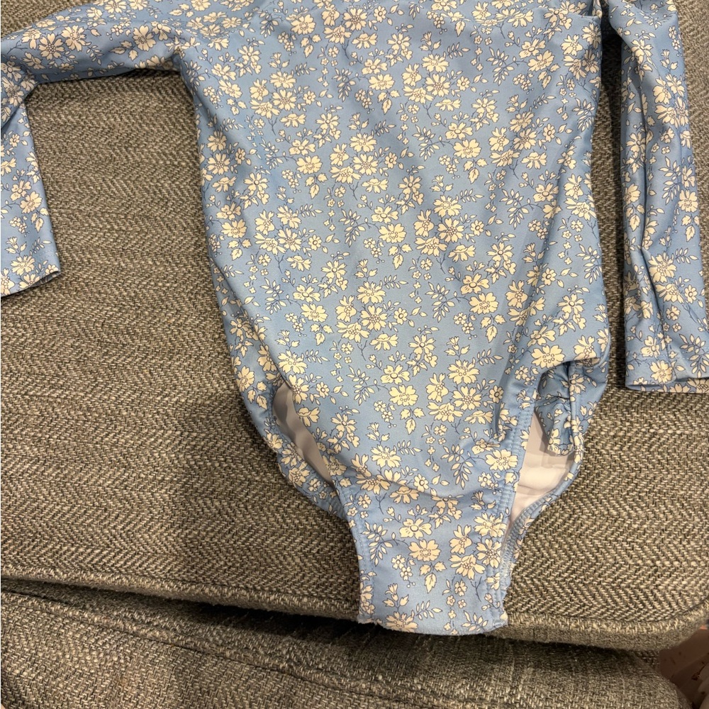 Long-Sleeve Floral Baby One-Piece in Light Blue